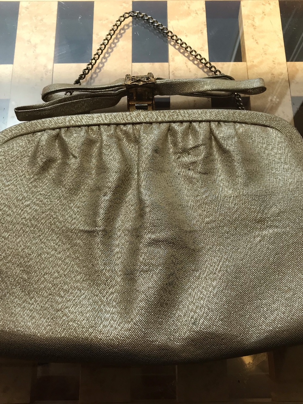 Vintage “After Five”Metallic Gold Evening Chain-Handle Clutch.